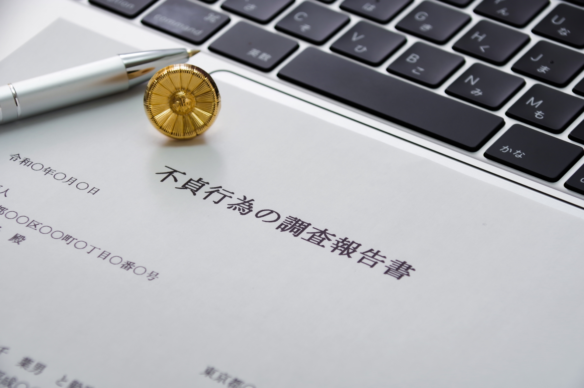 不貞行為に関する調査結果報告書。探偵事務所の浮気調査の生命線である報告書の画像。